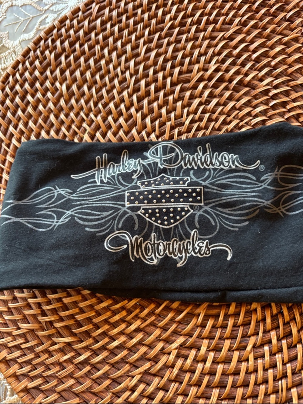 Harley-Davidson Black elastic head band with Silver Studded Logo